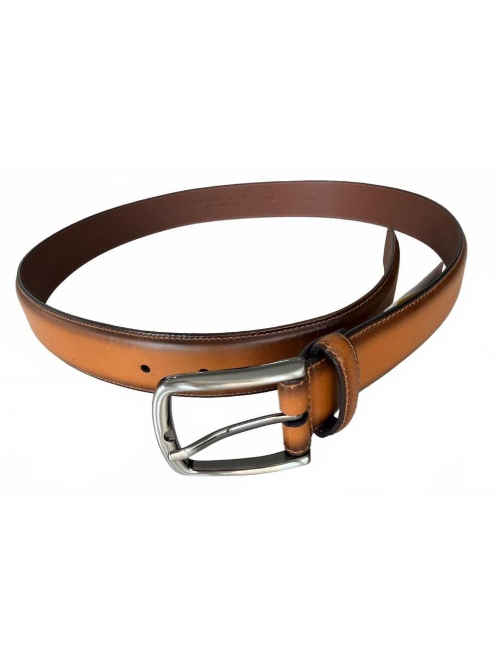 Roundtree & Yourke Brown Leather Belt with Silver Buckle
